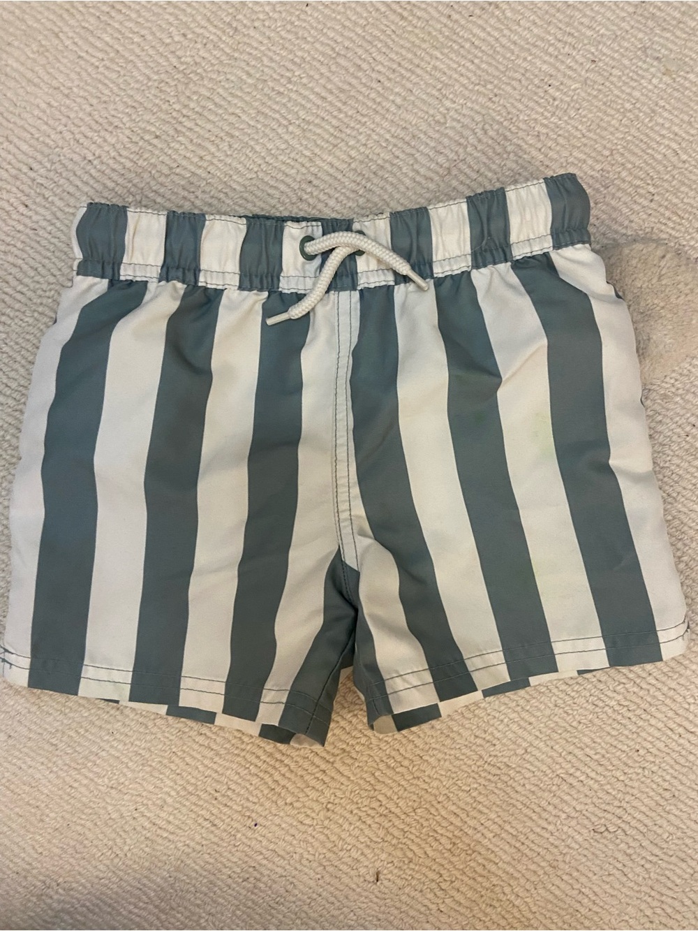 Kids Striped Swim Trunks - Sage Green & White